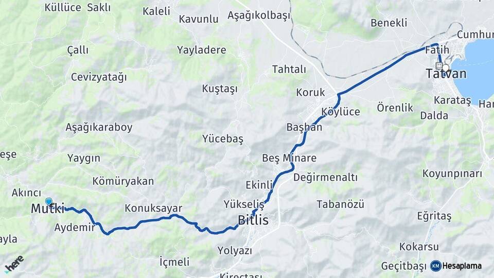 Bitlis Mutki Tatvan Arası Kaç Km - Yol Haritası