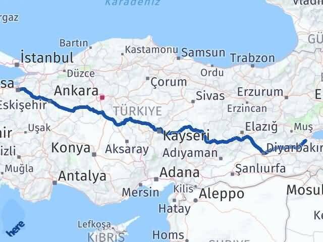 Bitlis Osmangazi Bursa Arası Kaç Km - Yol Haritası