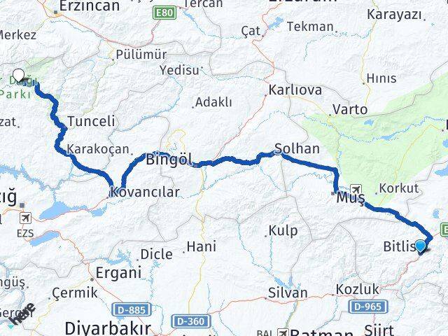 Bitlis Ovacık Tunceli Arası Kaç Km - Yol Haritası