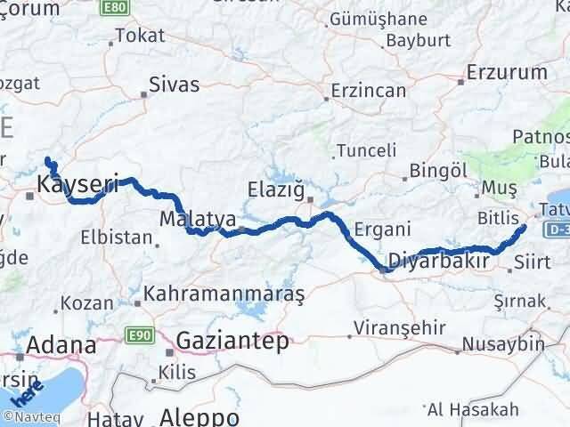 Bitlis Özvatan Kayseri Arası Kaç Km - Yol Haritası