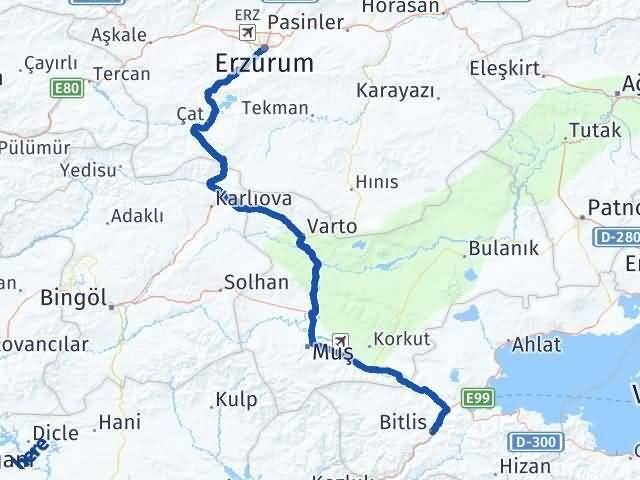 Bitlis Palandöken Erzurum Arası Kaç Km - Yol Haritası