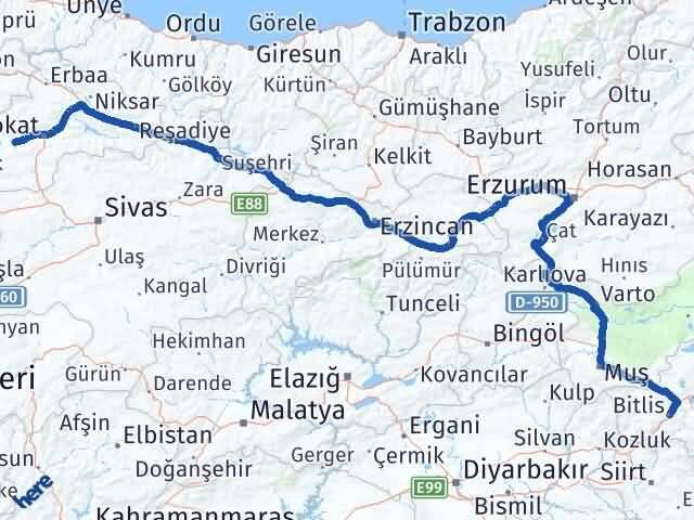 Bitlis Pazar Tokat Arası Kaç Km - Yol Haritası