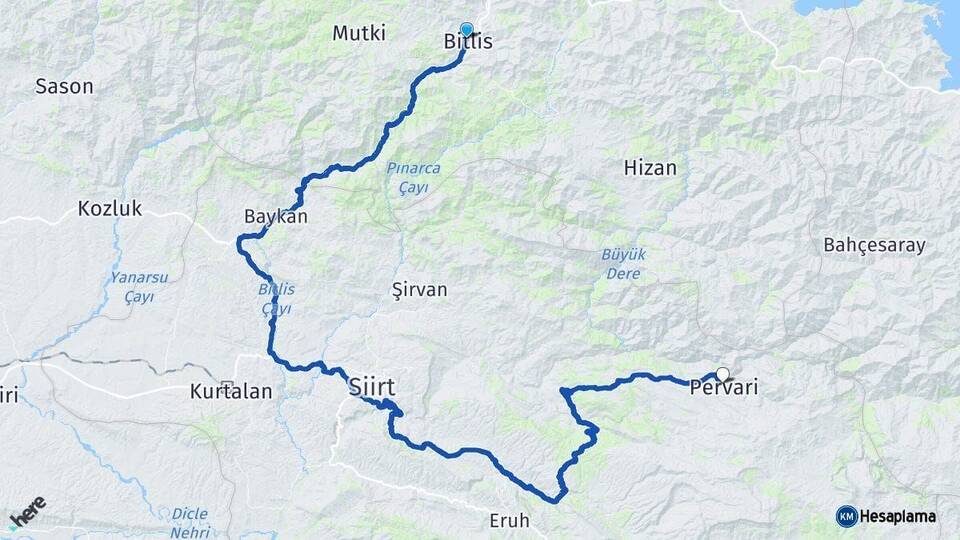 Bitlis Pervari Siirt Arası Kaç Km - Yol Haritası