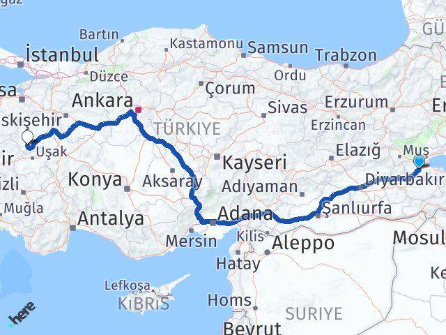 Bitlis Şaphane Kütahya Arası Kaç Km - Yol Haritası