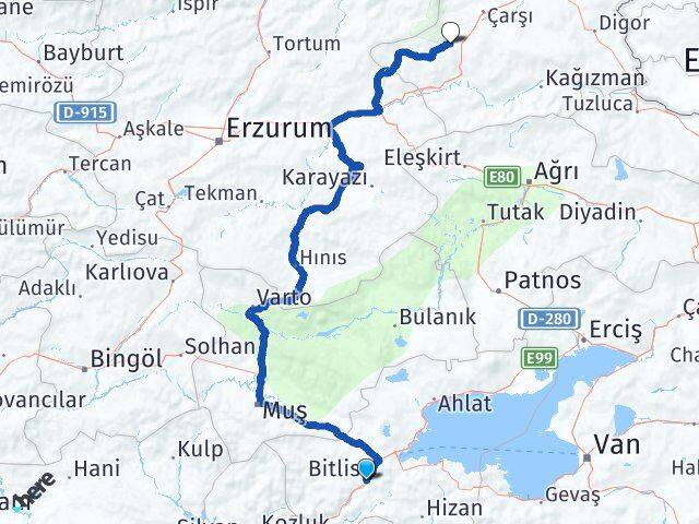 Bitlis Sarıkamış Kars Arası Kaç Km - Yol Haritası