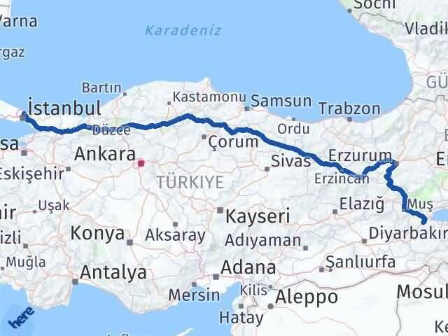 Bitlis Sarıyer İstanbul Arası Kaç Km - Yol Haritası