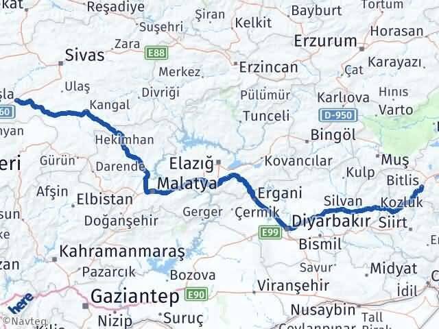 Bitlis Şarkışla Sivas Arası Kaç Km - Yol Haritası