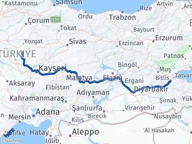 Bitlis Şefaatli Yozgat Arası Kaç Km - Yol Haritası