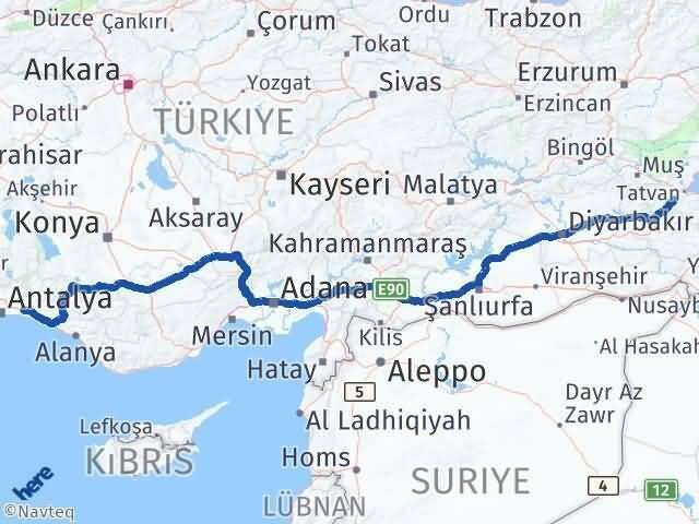 Bitlis Serik Antalya Arası Kaç Km - Yol Haritası