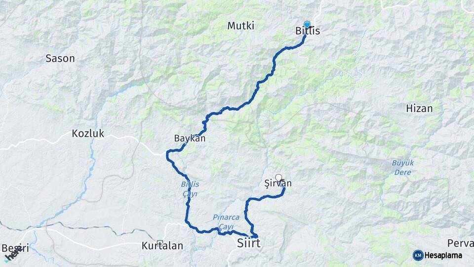 Bitlis Şirvan Siirt Arası Kaç Km - Yol Haritası