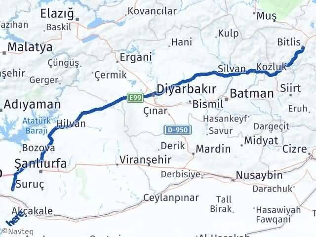 Bitlis Suruç Şanlıurfa Arası Kaç Km - Yol Haritası