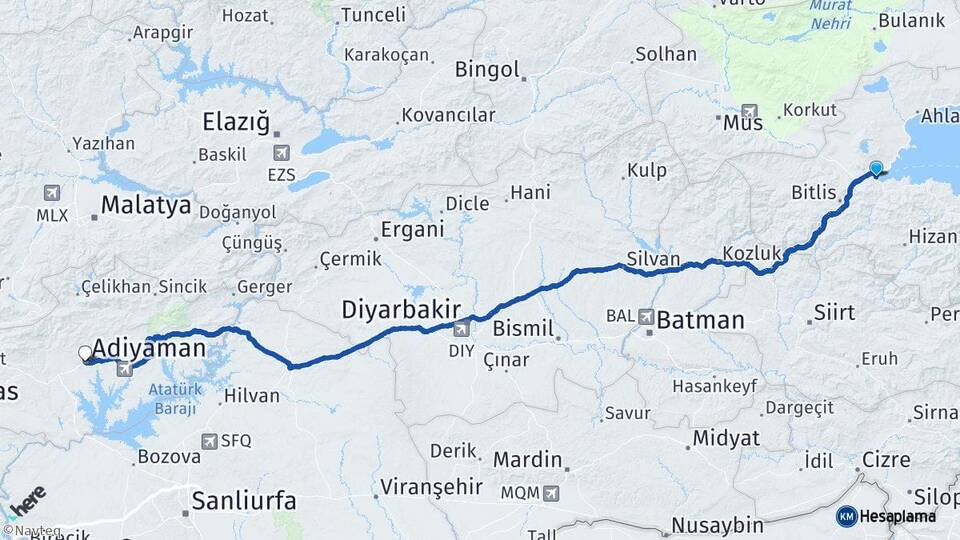 Bitlis Tatvan Adıyaman Arası Kaç Km - Yol Haritası