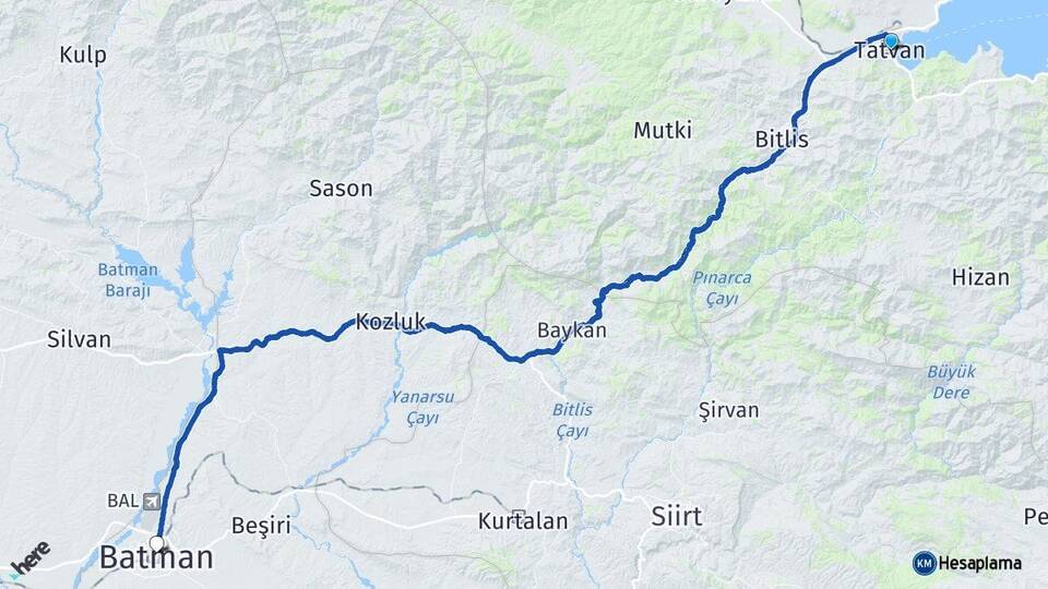 Bitlis Tatvan Batman Arası Kaç Km - Yol Haritası