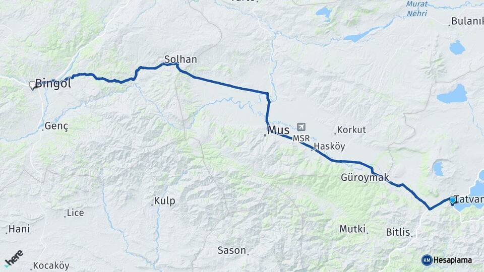 Bitlis Tatvan Bingöl Arası Kaç Km - Yol Haritası