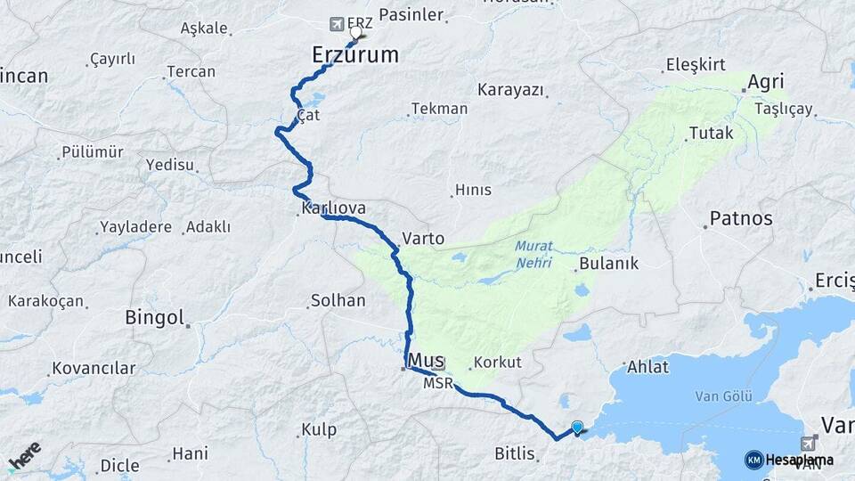 Bitlis Tatvan Erzurum Arası Kaç Km - Yol Haritası