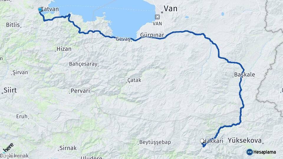Bitlis Tatvan Hakkari Arası Kaç Km - Yol Haritası