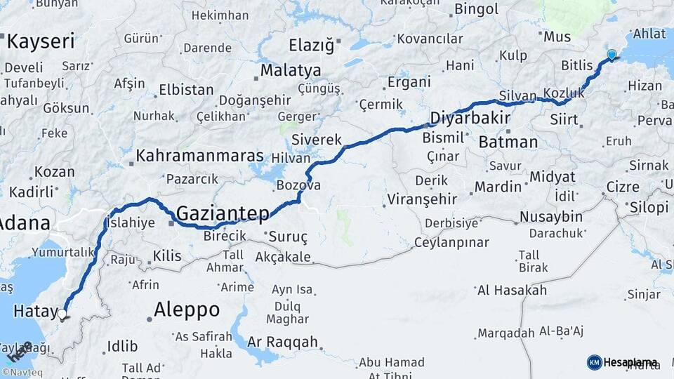 Bitlis Tatvan Hatay Arası Kaç Km - Yol Haritası