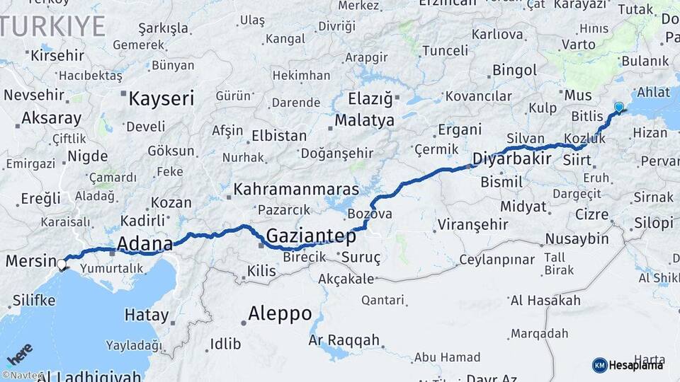 Bitlis Tatvan Mersin Arası Kaç Km - Yol Haritası