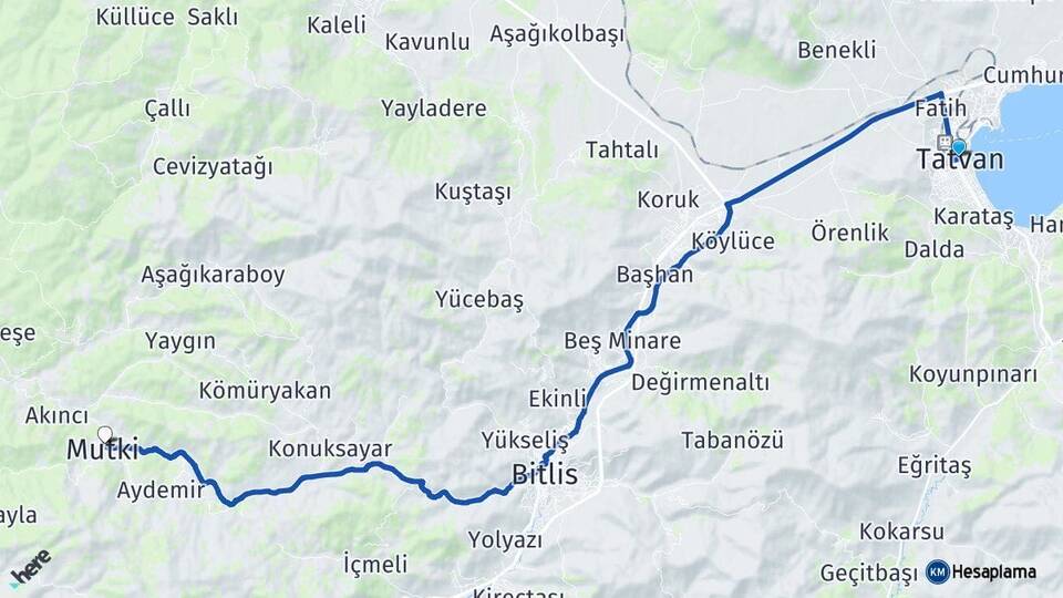 Bitlis Tatvan Mutki Arası Kaç Km - Yol Haritası