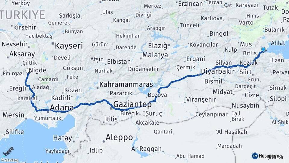 Bitlis Tatvan Niğde Arası Kaç Km - Yol Haritası
