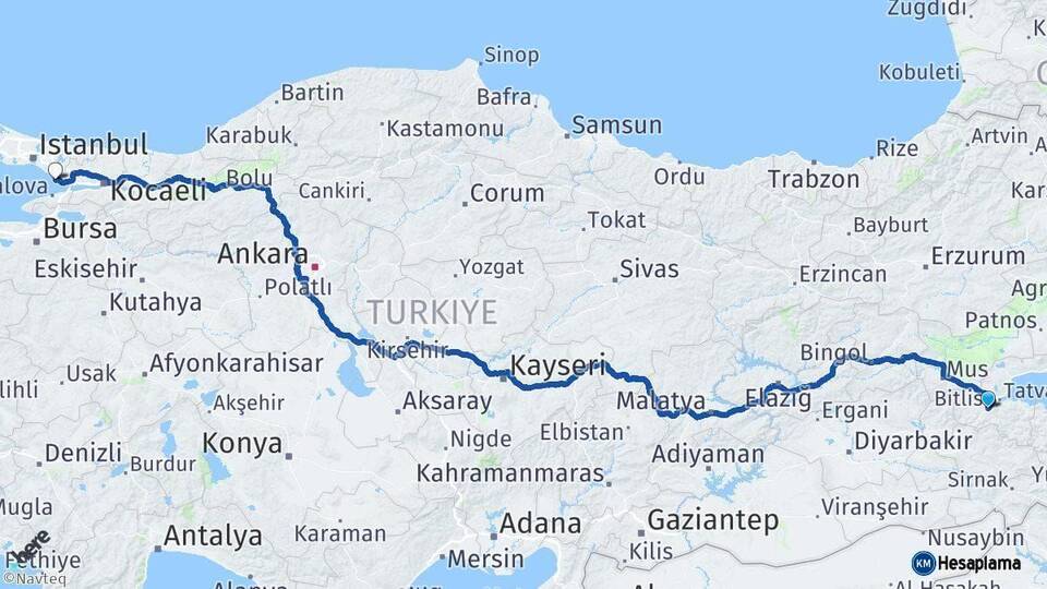 Bitlis Tuzla İstanbul Arası Kaç Km - Yol Haritası