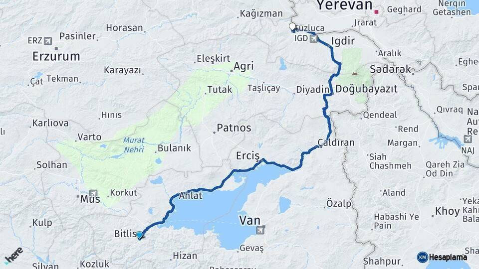 Bitlis Tuzluca Iğdır Arası Kaç Km - Yol Haritası