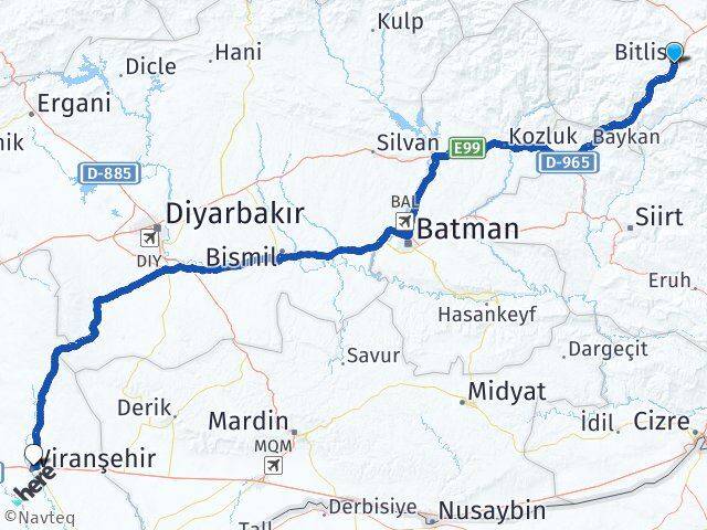 Bitlis Viranşehir Şanlıurfa Arası Kaç Km - Yol Haritası