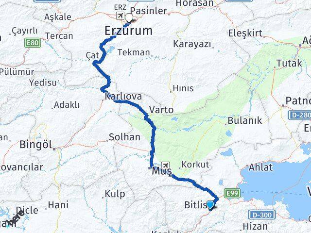 Bitlis Yakutiye Erzurum Arası Kaç Km - Yol Haritası