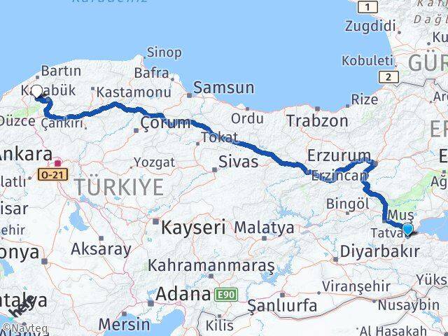 Bitlis Yenice Karabük Arası Kaç Km - Yol Haritası