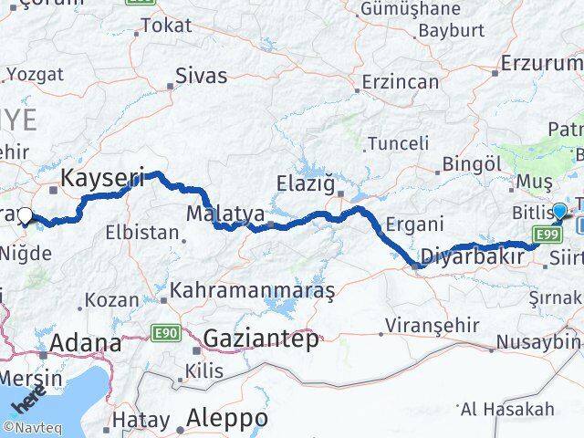 Bitlis Yeşilhisar Kayseri Arası Kaç Km - Yol Haritası
