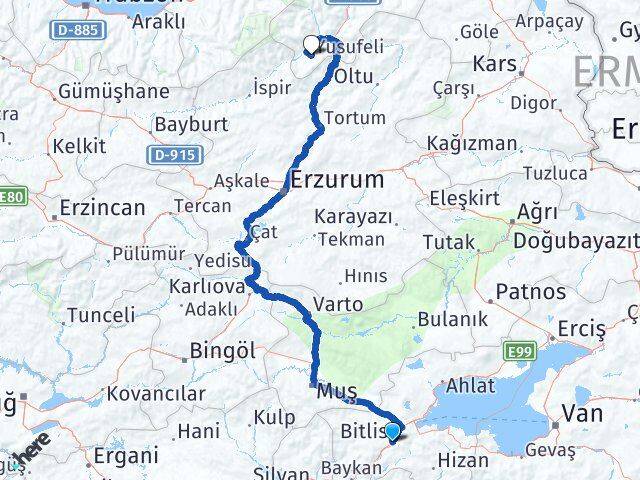 Bitlis Yusufeli Artvin Arası Kaç Km - Yol Haritası