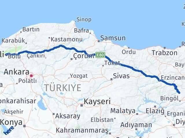 Bolu Adaklı Bingöl Arası Kaç Km - Yol Haritası