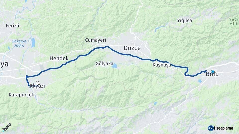 Bolu Akyazı Sakarya Arası Kaç Km - Yol Haritası