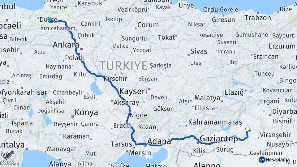 Bolu Alanyurt Siverek Şanlıurfa Arası Kaç Km - Yol Haritası
