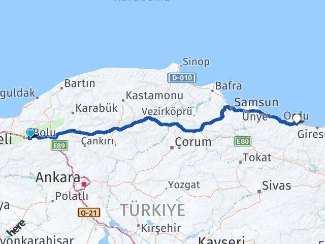 Bolu Altınordu Arası Kaç Km - Yol Haritası