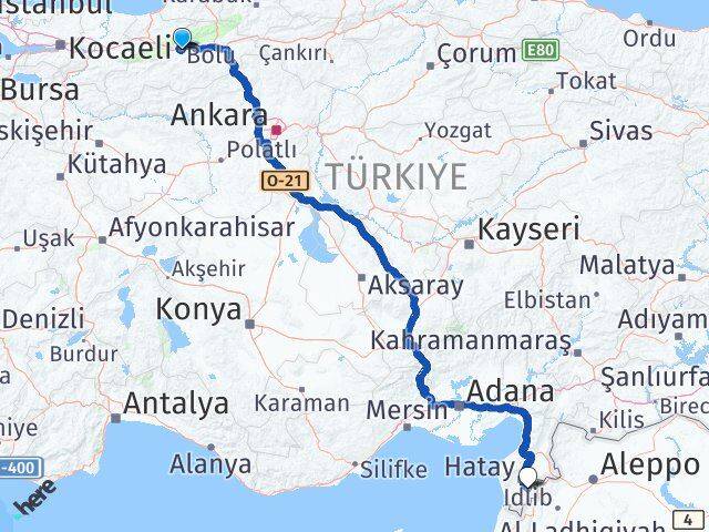 Bolu Altınözü Hatay Arası Kaç Km - Yol Haritası