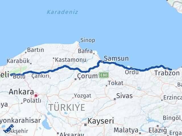 Bolu Arsin Trabzon Arası Kaç Km - Yol Haritası