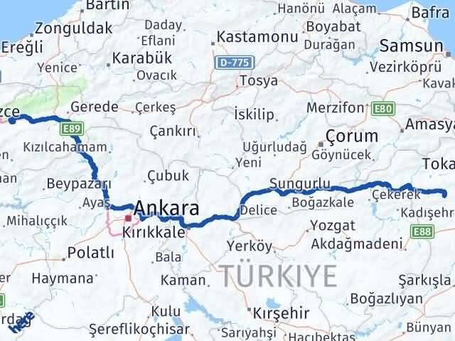 Bolu Artova Tokat Arası Kaç Km - Yol Haritası