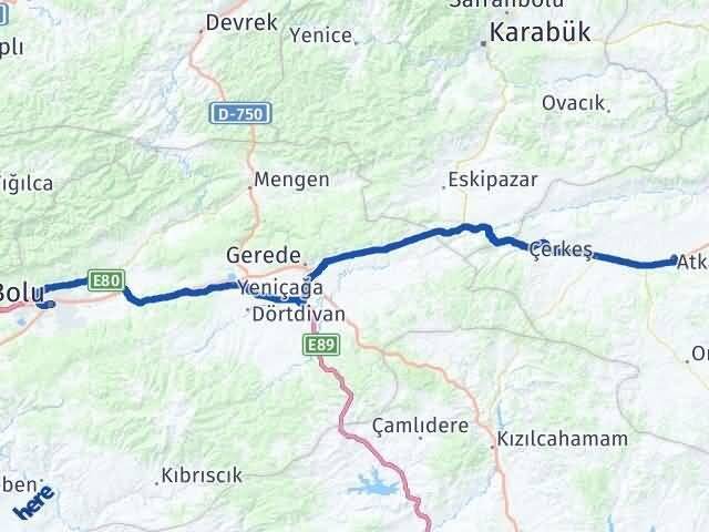 Bolu Atkaracalar Çankırı Arası Kaç Km - Yol Haritası