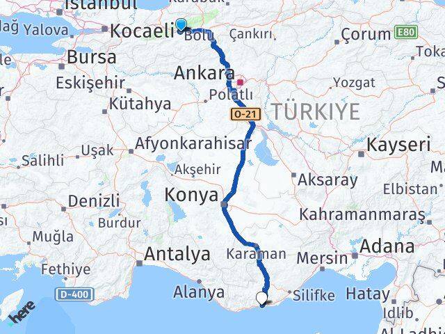 Bolu Aydıncık Mersin Arası Kaç Km - Yol Haritası