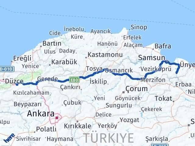 Bolu Ayvacık Samsun Arası Kaç Km - Yol Haritası