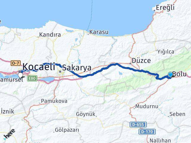 Bolu Başiskele Kocaeli Arası Kaç Km - Yol Haritası