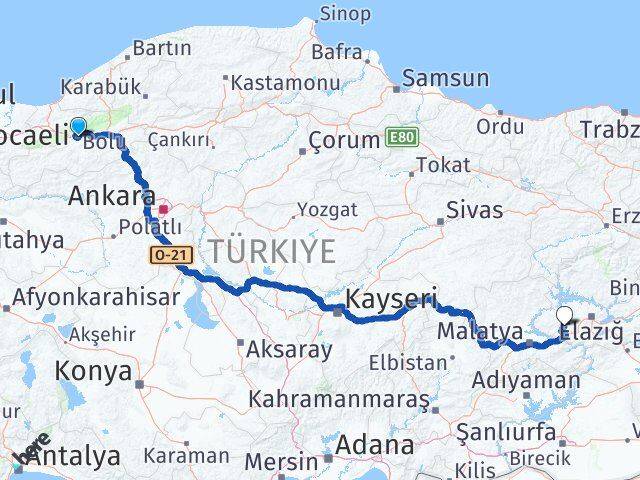 Bolu Baskil Elazığ Arası Kaç Km - Yol Haritası