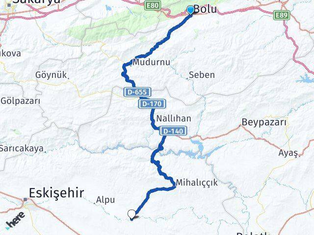 Bolu Beylikova Eskişehir Arası Kaç Km - Yol Haritası
