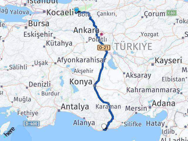Bolu Bozyazı Mersin Arası Kaç Km - Yol Haritası