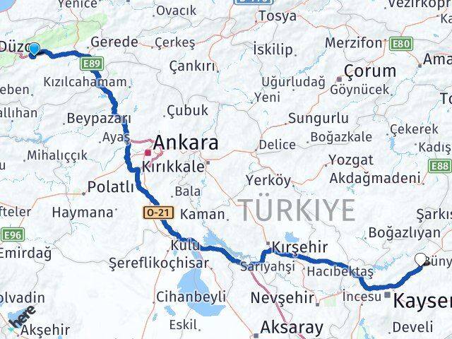 Bolu Bünyan Kayseri Arası Kaç Km - Yol Haritası