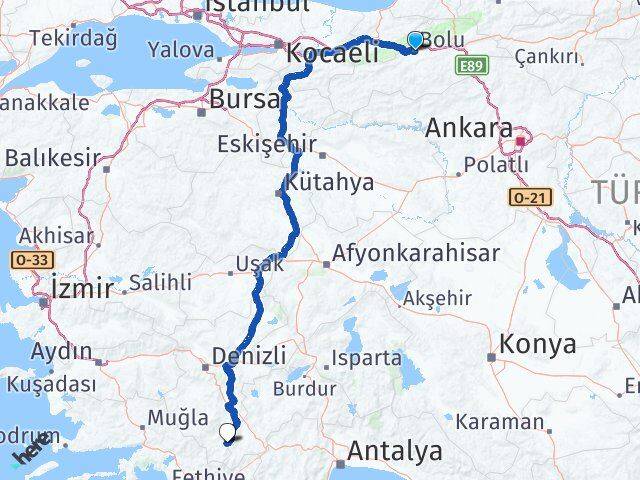 Bolu Çameli Denizli Arası Kaç Km - Yol Haritası