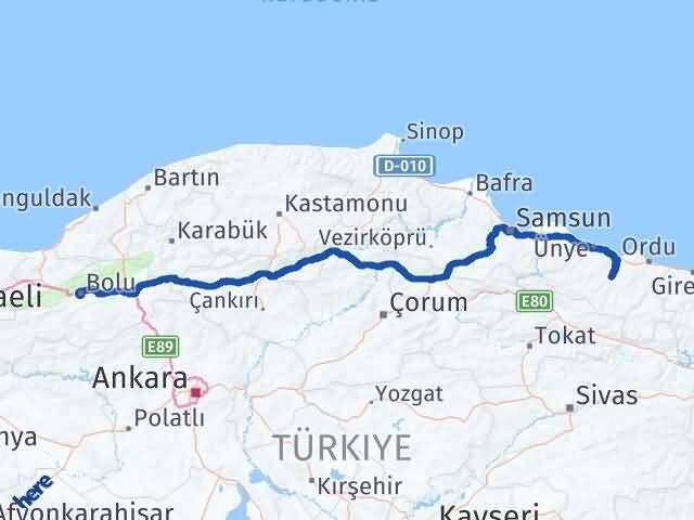 Bolu Çatalpınar Ordu Arası Kaç Km - Yol Haritası