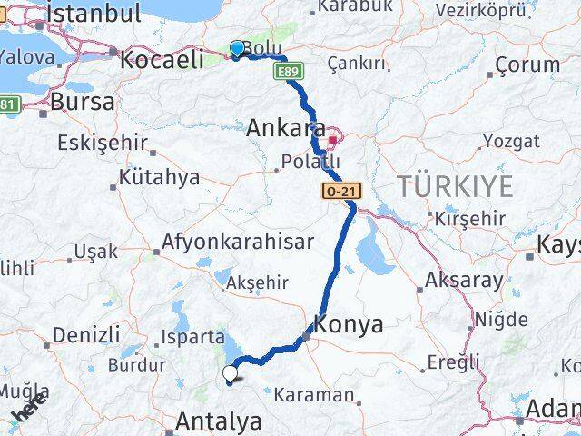 Bolu Derebucak Konya Arası Kaç Km - Yol Haritası