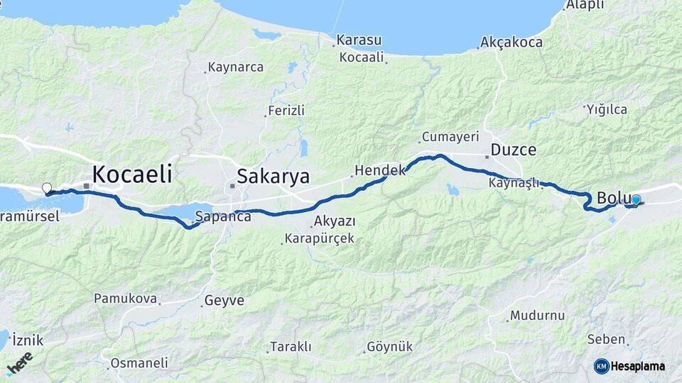 Bolu Derince Kocaeli Arası Kaç Km - Yol Haritası